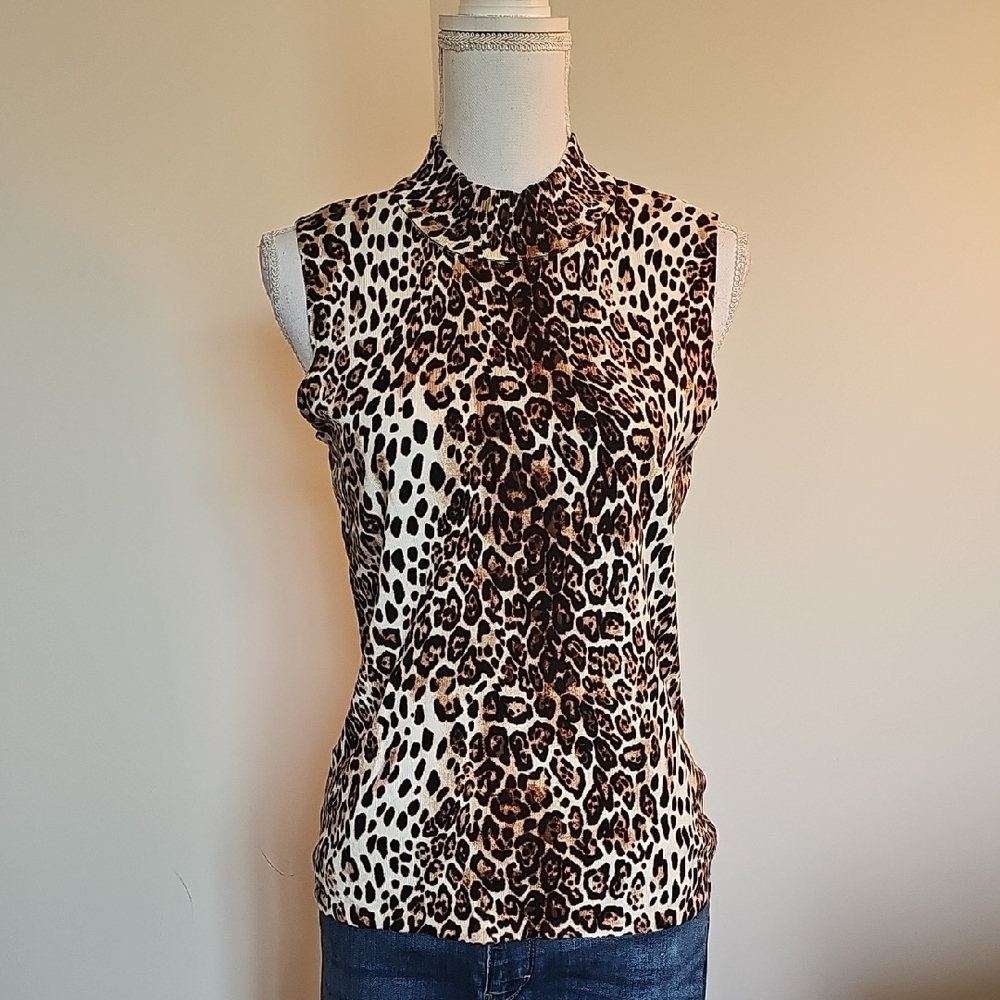 White House Black Market Animal Print Sleeveless Sweater